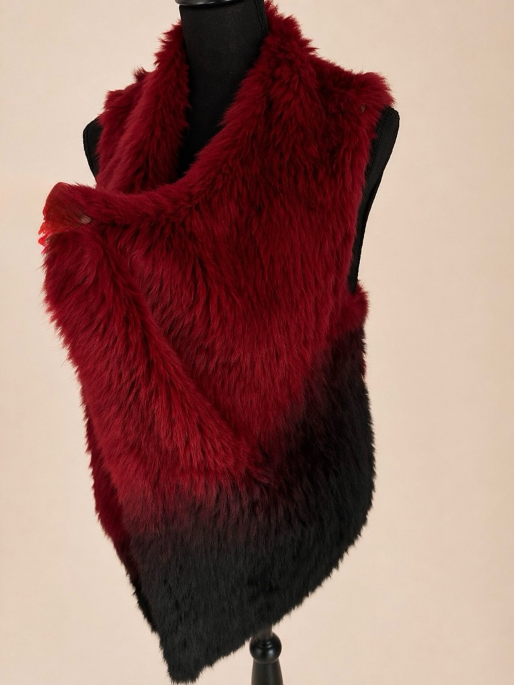 Vintage Premise Ombre Faux Fur Vest Red Black Festival Boho Wrap - Picture 6 of 16